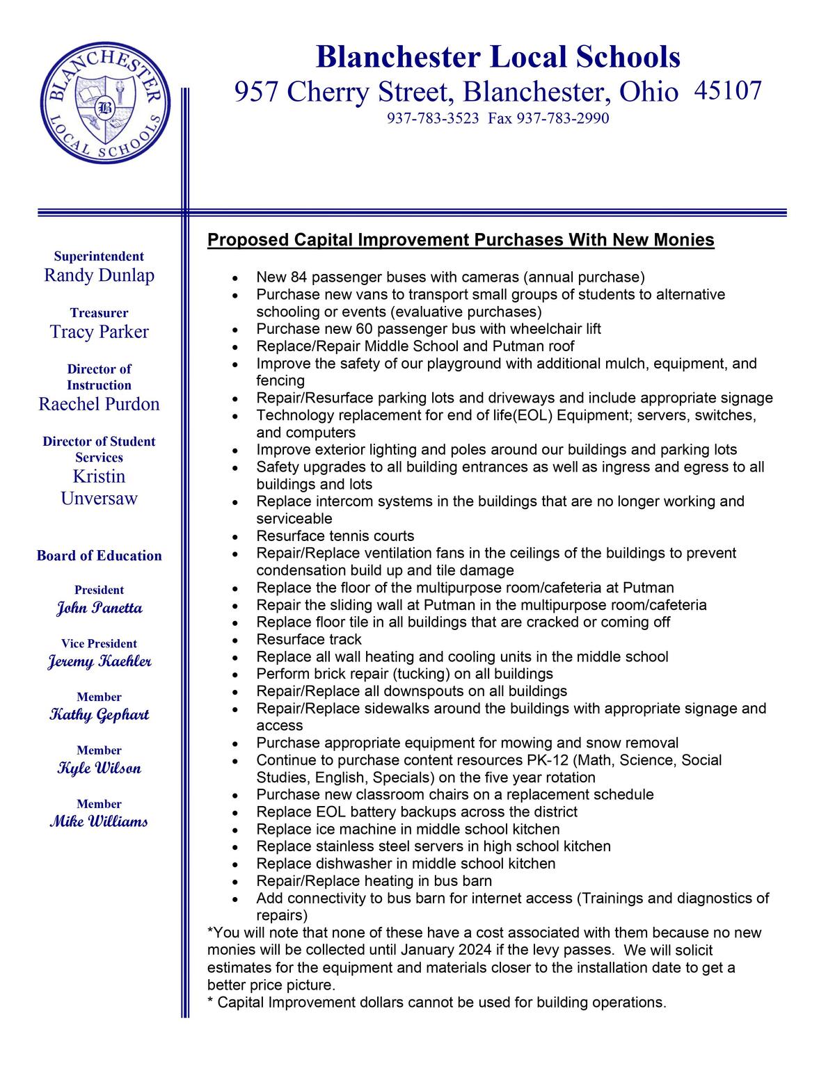 Image showing the capital improvement proposal